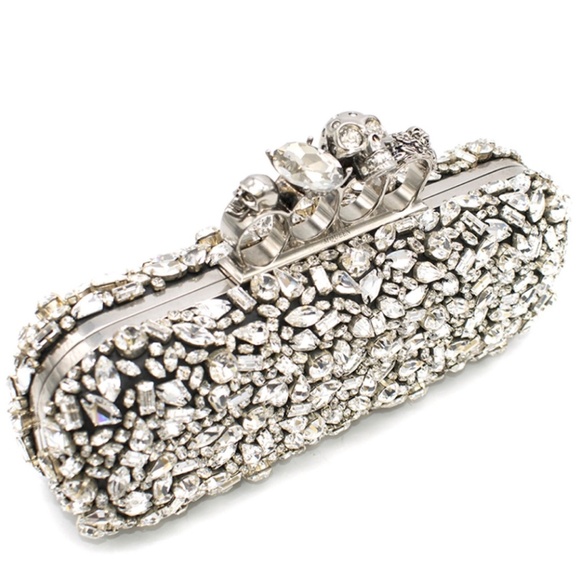 Alexander McQueen Swarovski Crystal Skull Four-Ring Box Clutch - Picture 1 of 17